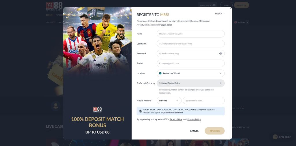 m88 registration page