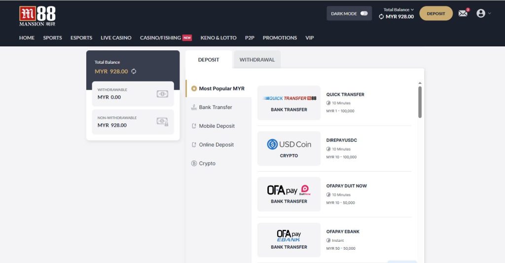 m88 malaysia deposit method