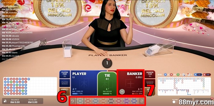 At Club M88, players must pick their betting stake from the casino chips displayed on the lower part of their screen to determine their winnings should they win.