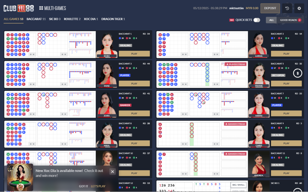 Club M88 features several must-play online casino games to choose from in its game room.